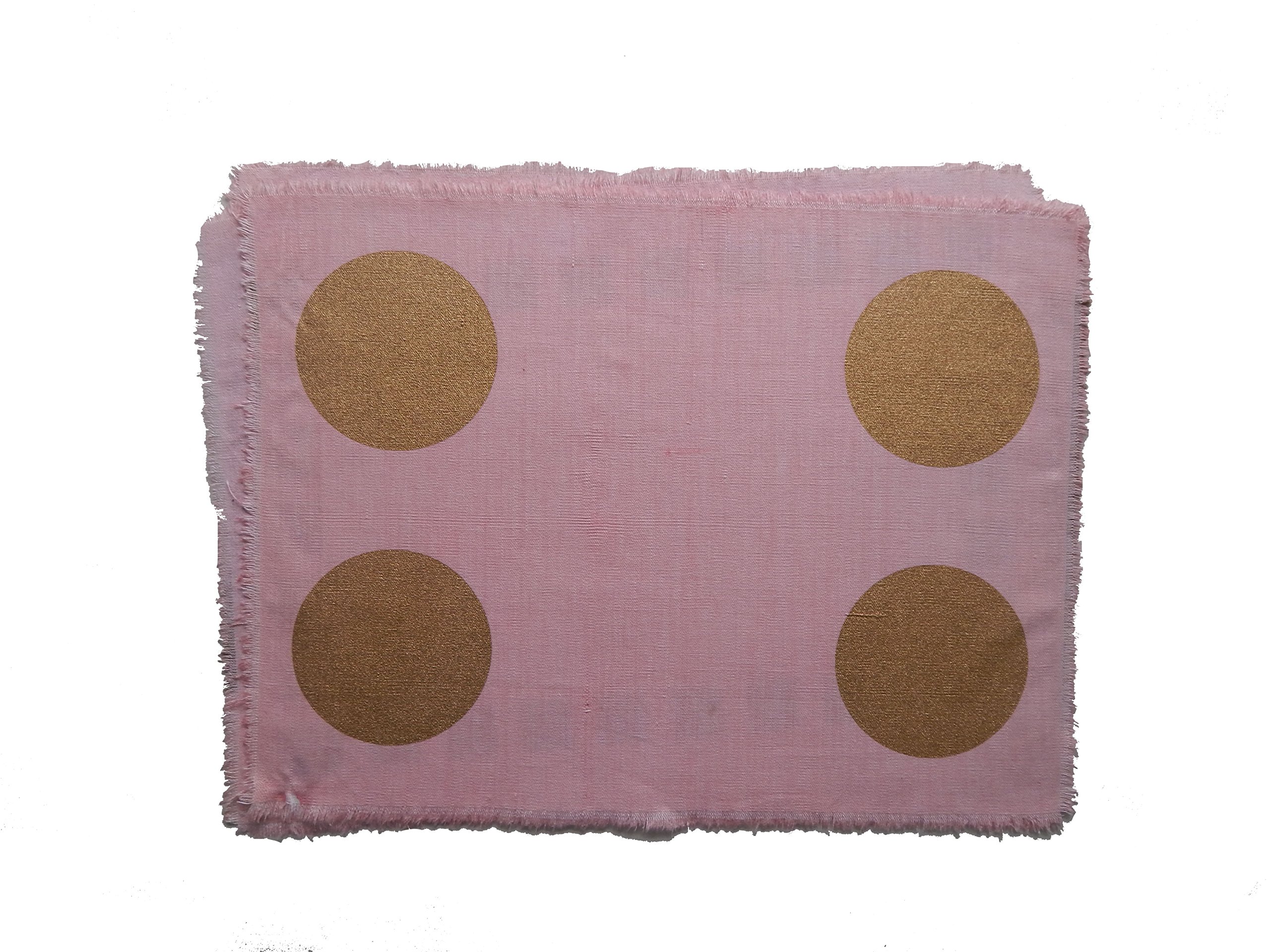 Cotton Khadi Gold Screen Printed 12x17 Mat Corner Dots Design (Set of 4), Pink