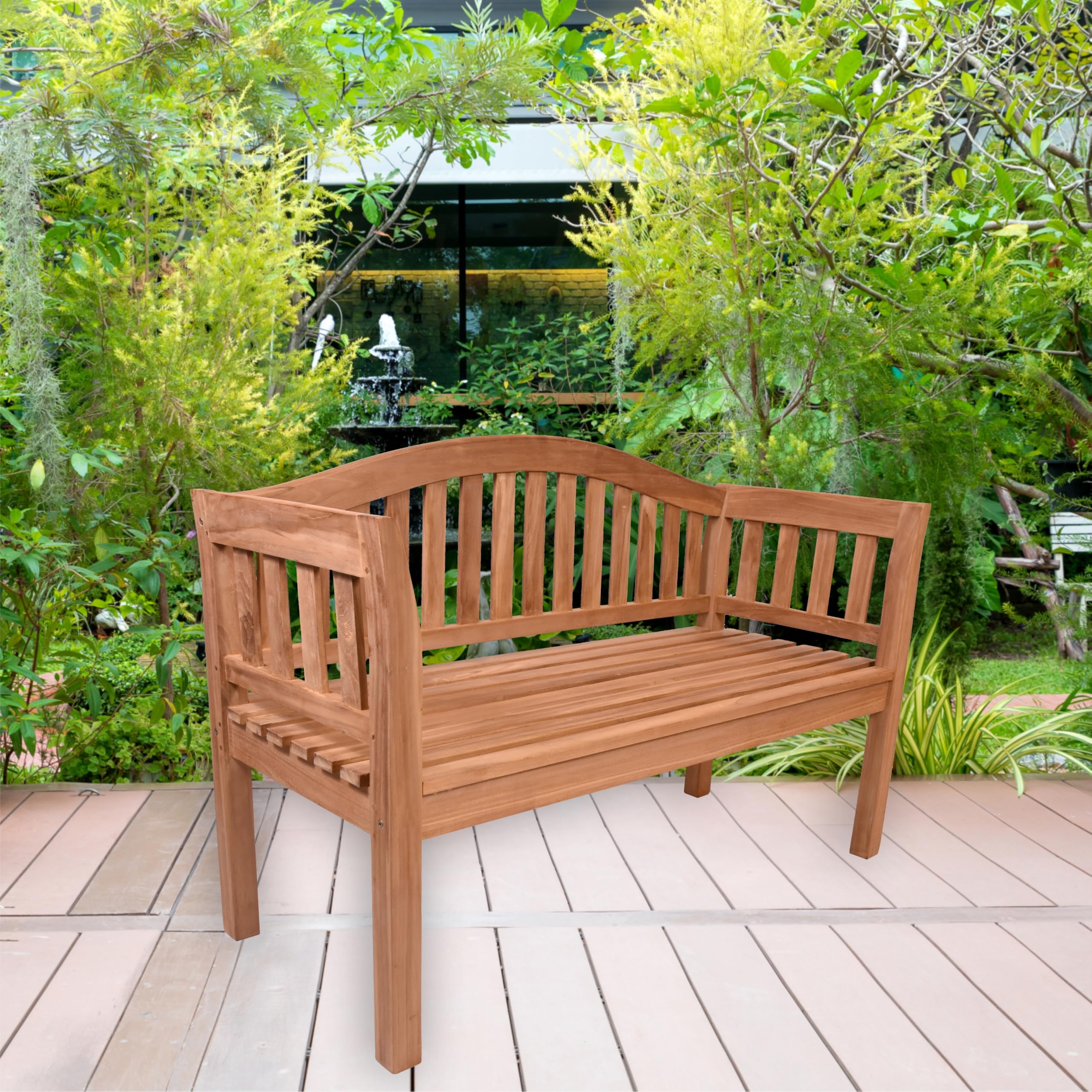 Divero 2-Sitzer Gartenbank „Welle“ aus Teakholz behandelt – Farbe Braun | Rückenlehne in Wellenform