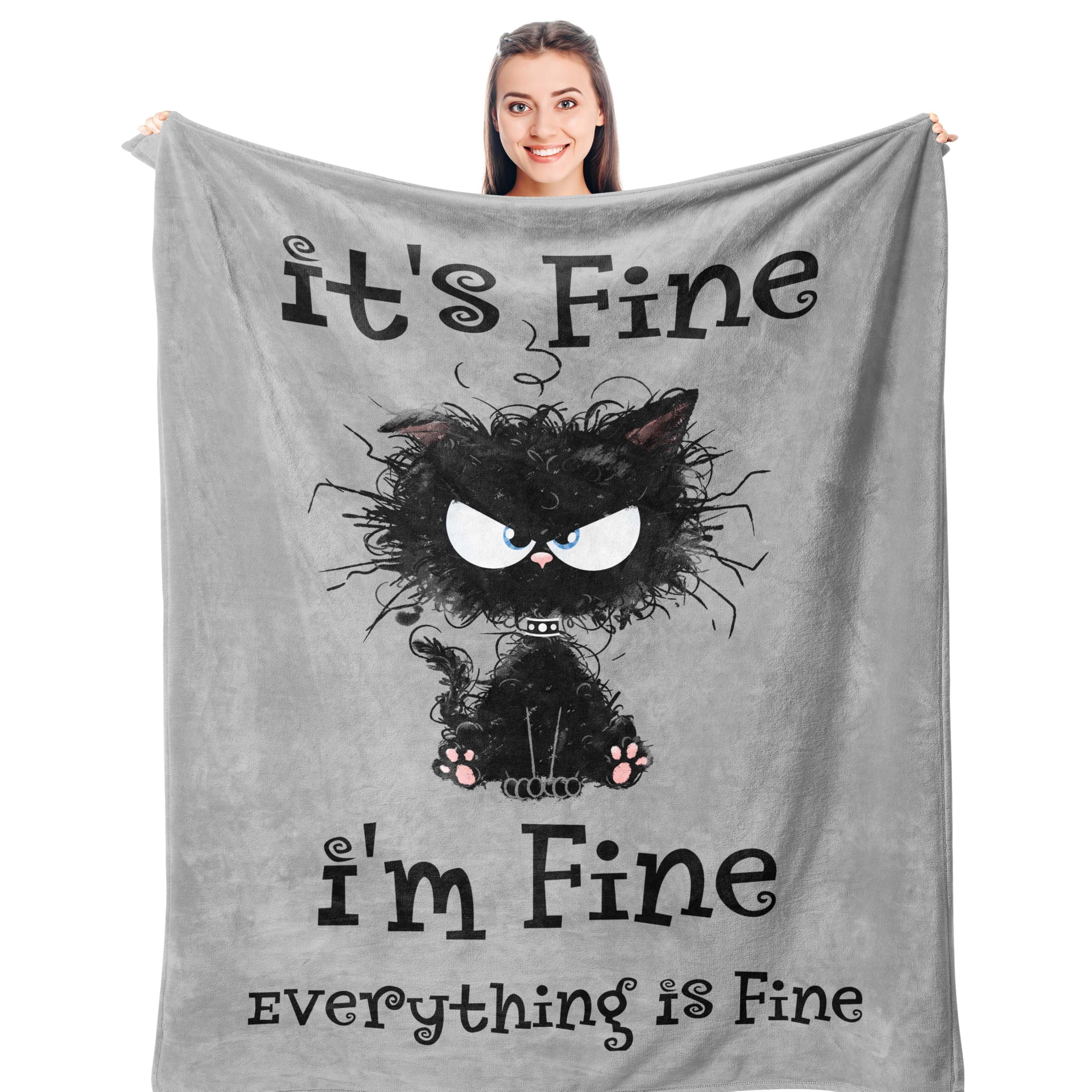 It's Fine I'm Fine Everything is Fine, regalo di Natale per gli amanti dei gatti per donne/uomini, divertente coperta regalo per donne, carino regalo a tema gatto nero, morbida coperta calda per