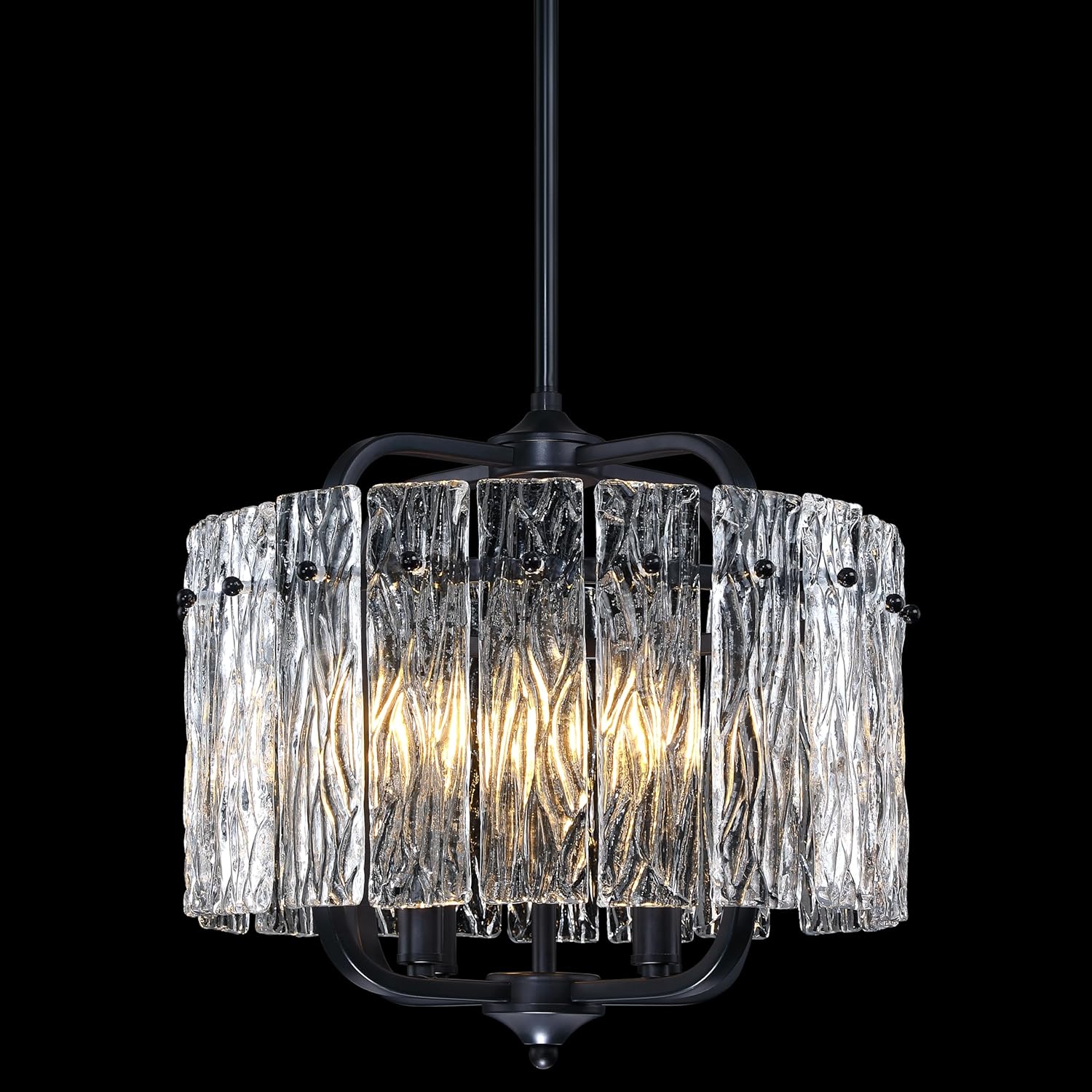 4 Light Hanging Indoor Kitchen Island Pendant Light Fixture,15" Glass Pendant Ceiling Chandelier Light Shade Black Finish Modern Farmhouse Over Sink 15" Glass 4 Light