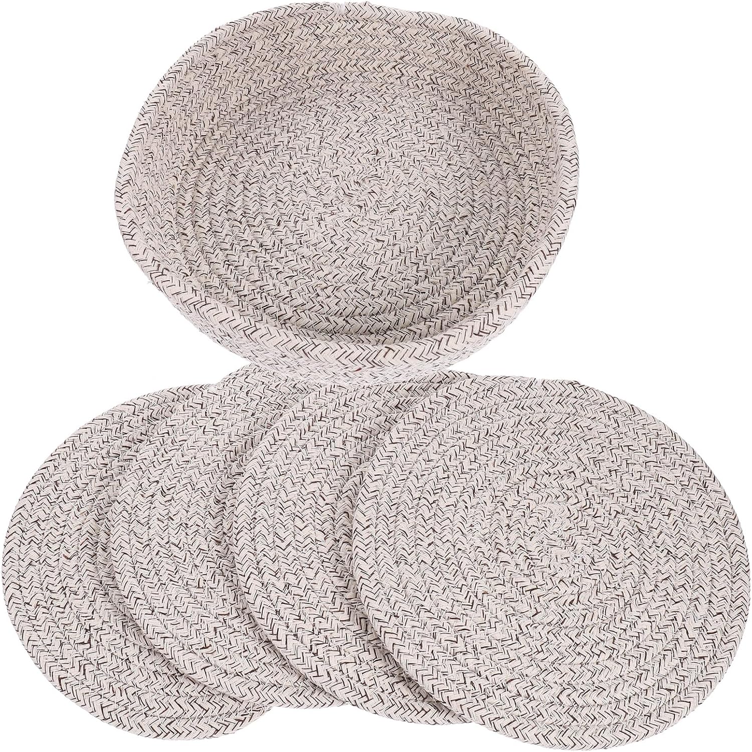 Mikikit Woven Cotton Rope Trivet Set 5pcs, Heat Resistant Non-Slip Pot Holders, Round Braided Coasters for Kitchen Dining Table, Coffee Brown Thermal Insulation Mats for Home Use