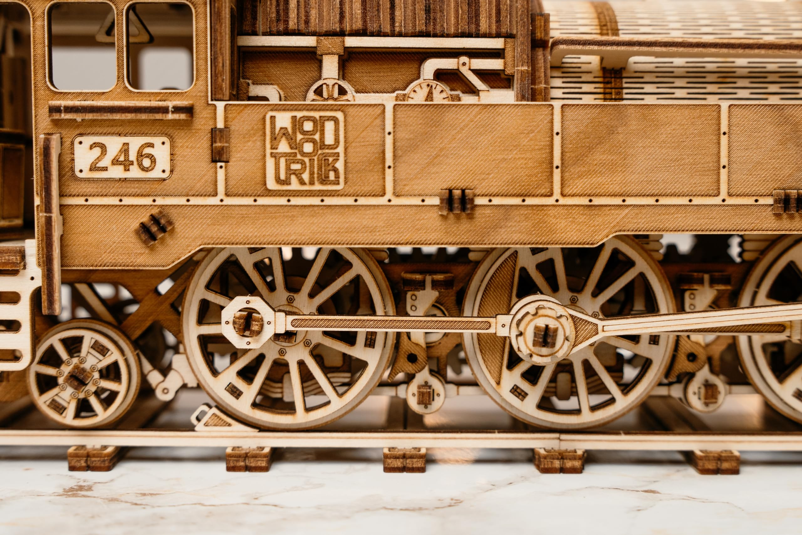 Wood Trick Grand Traveler 246 Wooden Train Set w/Railway, Rides up to 6m, Locomotive Model Kit - Image 2