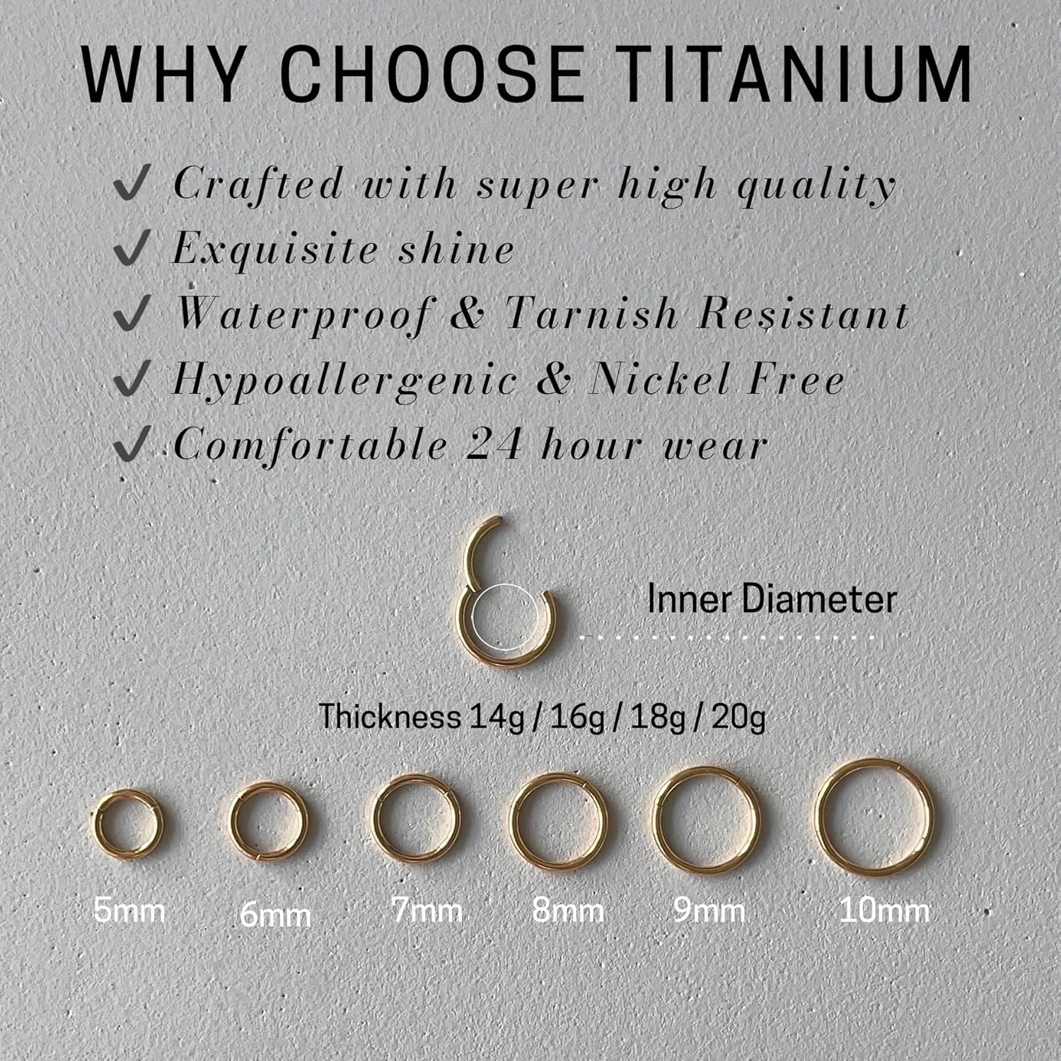 Titanium Nose Rings Hoop/Hinged Jewelry Earring for Septum, Cartilage earrings and Piercing ring for Conch, Daith, Rook, Lip, Belly Button, Body Piercings for Women and Men - Image 7