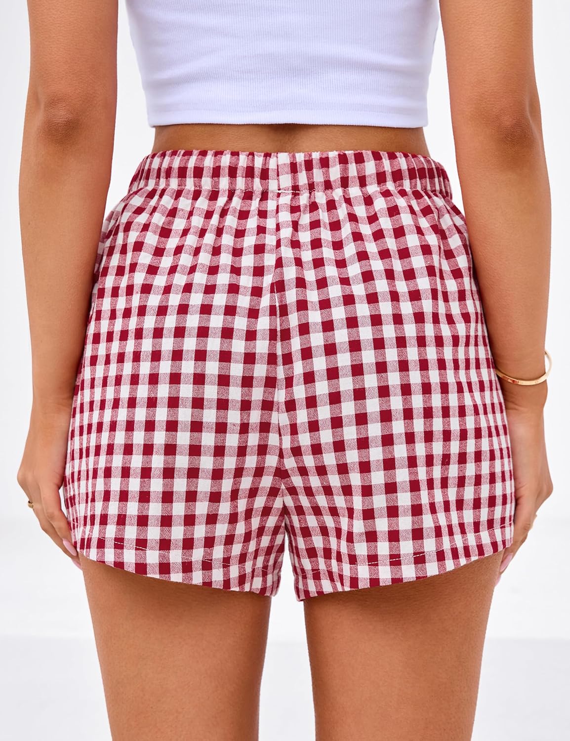 Quenteen Women's Boxer Shorts Summer Gingham Striped Drawstring Plaid Lounge Shorts Y2K Beach Bottoms - Image 4