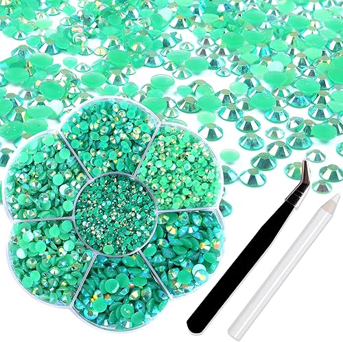 Miniatura 1 de RODAKY 6000 diamantes de imitación verdes AB Jelly con parte trasera plana para manualidades, diamantes de imitación de resina de varios tamaños