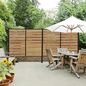 Backyard Discovery 8 x 6 Cedar Wood Outdoor Privacy Screen Wall Add-On Kit with Aluminum Posts, Easy Assembly, Decorative Privacy Fence Panel for Secluded Deck, Patio, Balcony, Terrace, Hot Tub