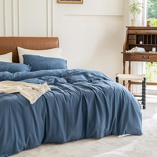 Miniatura 2 de Juego de funda de edredón 100% algodón lavado, 3 piezas, juego de ropa de cama de sarga suave, acogedor, transpirable, resistente, sustancial con