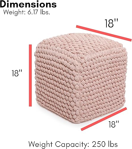 Miniatura 3 de BIRDROCK HOME Buds Puf Taburete otomano  Puf de punto  Silla de piso  Cordón trenzado de algodón  Ideal para la sala de estar, dormitorio y