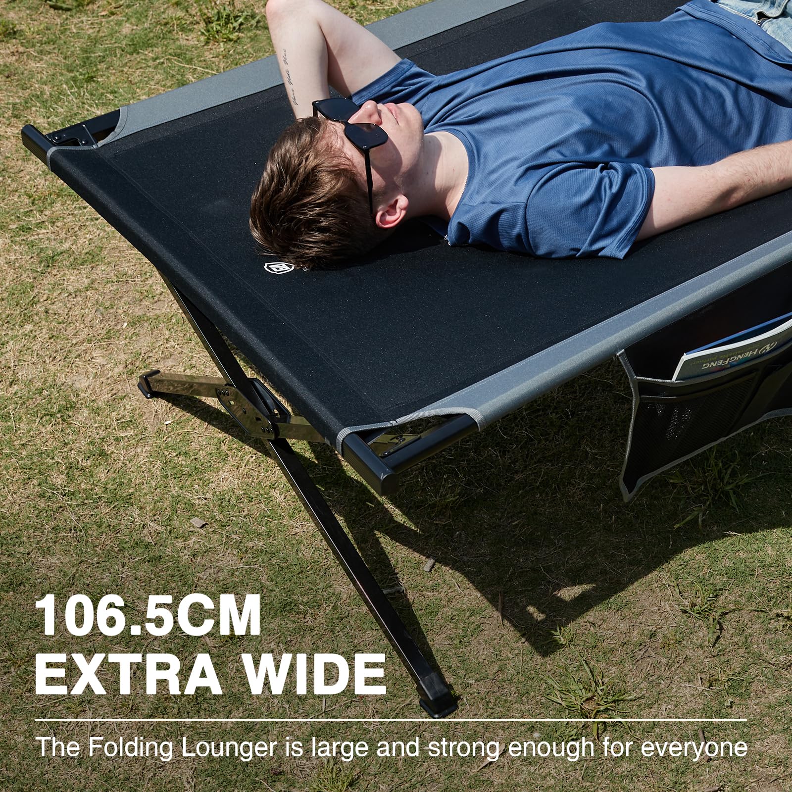 EVER ADVANCED Łóżko kempingowe dla dorosłych, wytrzymałe, nośność 300 kg, pojedyncze, bardzo szerokie, składane łóżko kempingowe XXL, luksusowe, przenośne, z torbą do przenoszenia, na kemping, podróż
