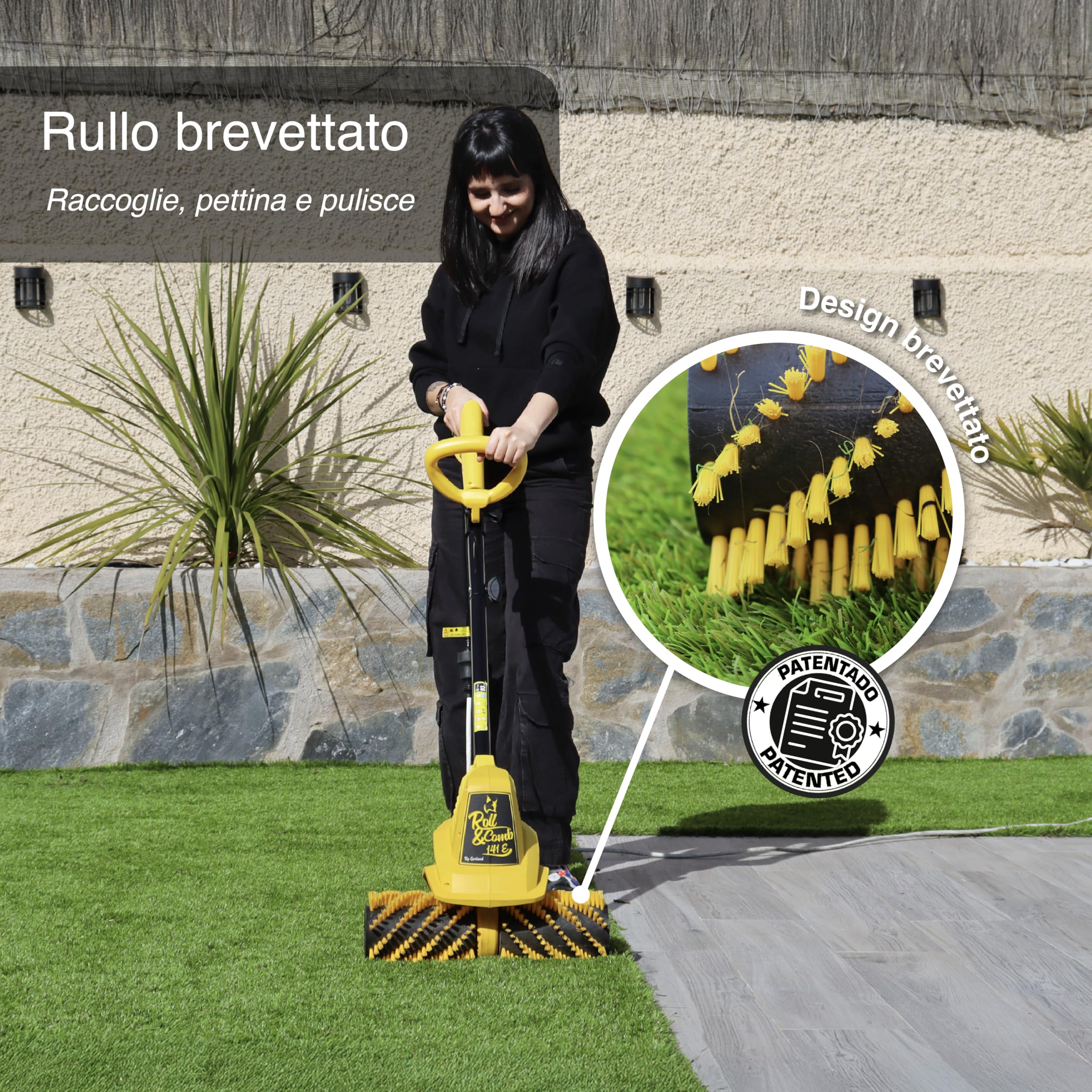 Garland - Spazzatrice per Prato Artificiale Roll&Comb 141E-V19 | Potenza 300 W | Elettrica a Spina | Larghezza di Lavoro del Rullo 40 cm | Manubrio Regolabile