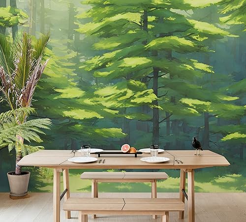Papel tapiz de árbol forestal, papel tapiz extraíble de bosque verde, papel tapiz para despegar y pegar, papel tapiz temporal, impresiones de pared.
