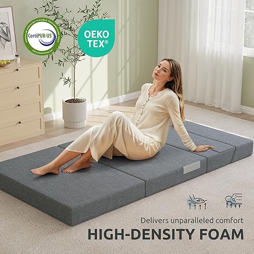 Miniatura 3 de Youzi Sofá cama plegable, colchón plegable para dormitorio y sala de estar, sofás individuales de cuatro pliegues de 6 pulgadas para invitados, sofá