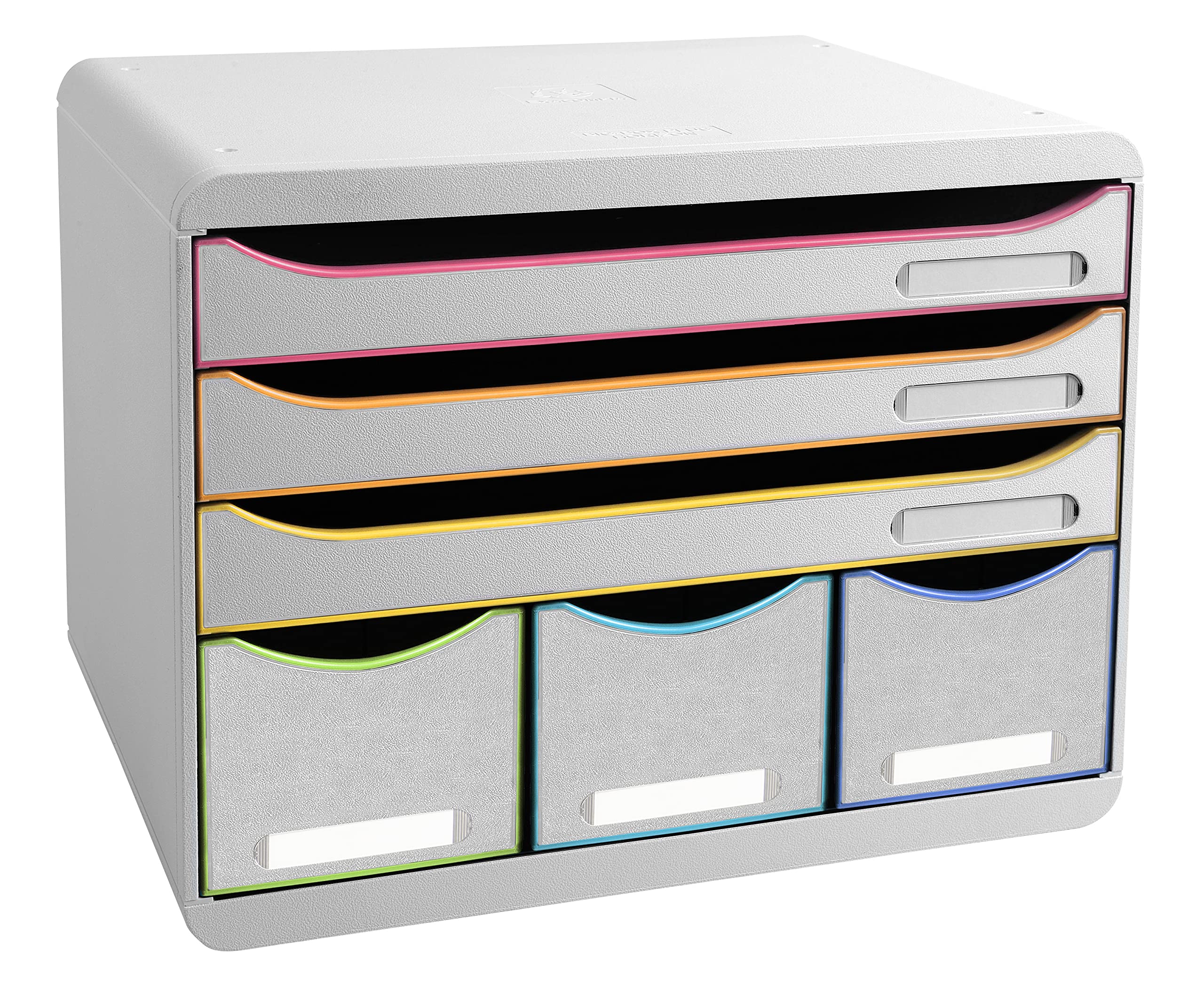 Exacompta 306913D Ablagebox Harlekin Querformat mit 6 Schubladen für DIN A+ Dokumente. Belastbare Schubladenbox mit hoher Kapazität für mehr Platz Store Box Blauer Engel Weiß|Bunt
