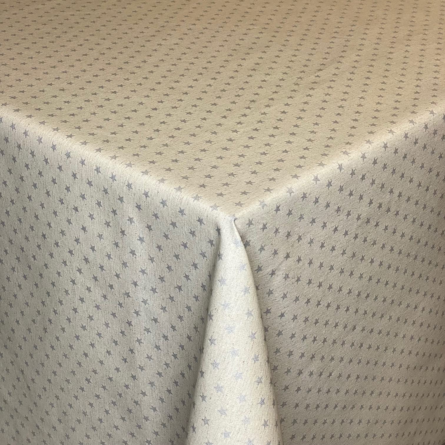 KEVKUS Nappe Jacquard Ensor-LATA Ensor-LATA en coton enduit Motif étoiles argentées sur beige Noël carré, rond, ovale (bordure passepoil coton, 140 x 320 cm ovale)
