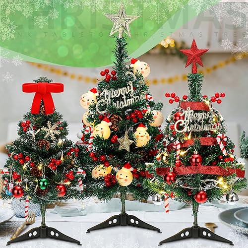 Miniatura 3 de 3 piezas de mini árbol de Navidad artificial de escritorio con luces LED y adornos de 182022 pulgadas, árbol de Navidad de mesa para decoración de
