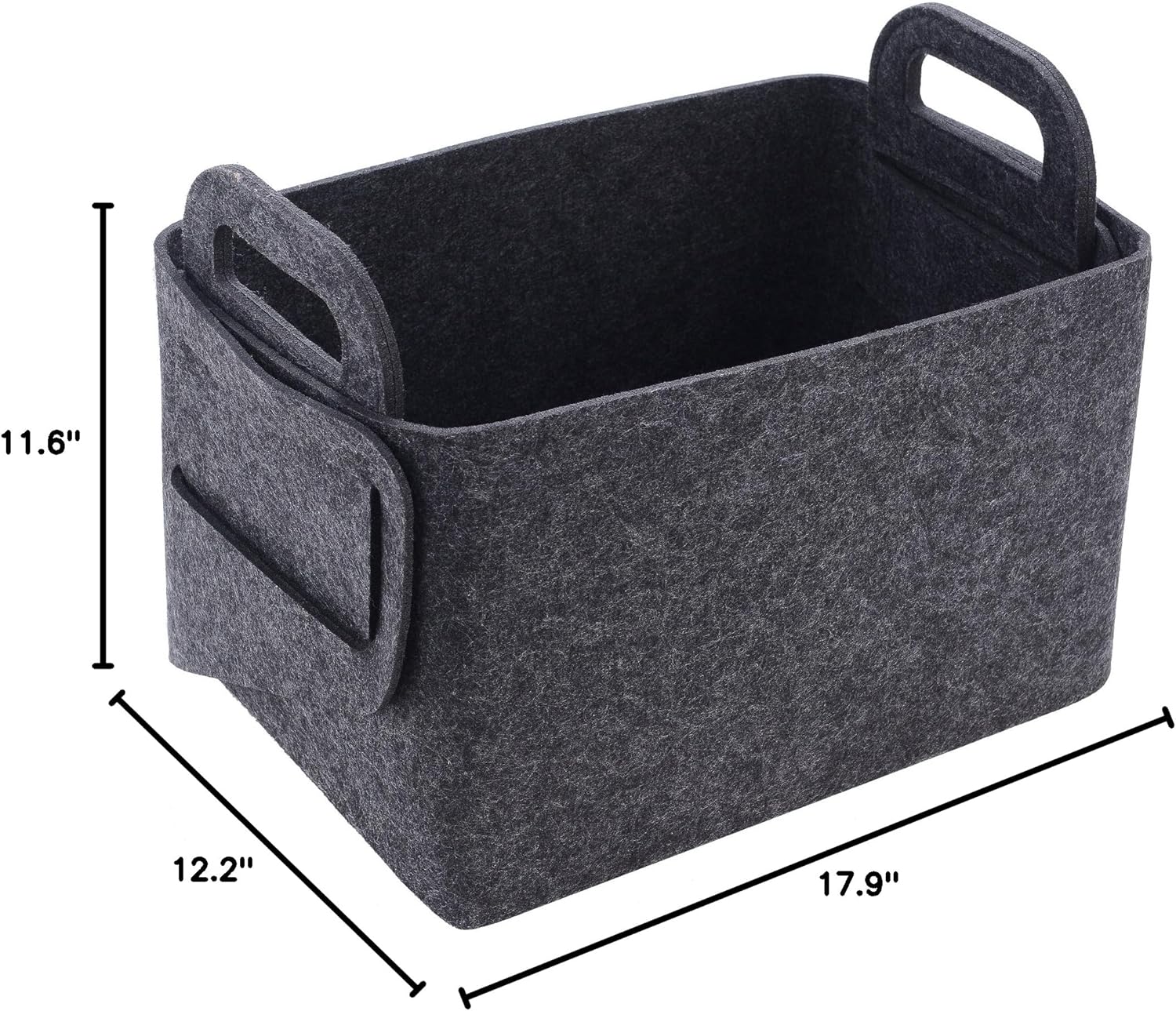 Storage Basket Felt Storage Bin Collapsible& Convenient Box Organizer with Carry Handles for Office Bedroom Closet Babies Nursery Toys Laundry (Dark grey, 17.9inch（L）×12.2inch（W）×11.6inch（H）)