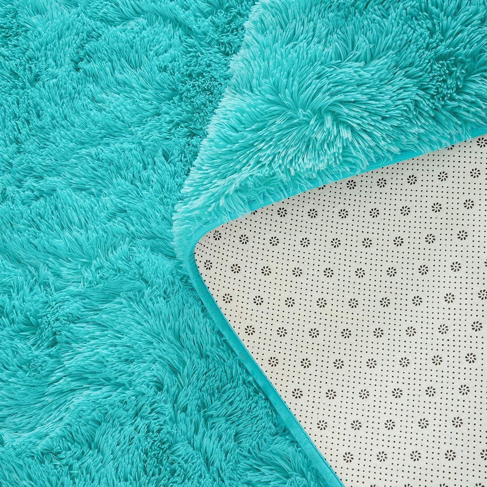 Fluffy Soft Kids Room Baby Nursery Rug, Anti-Skid Large Shaggy Fur Area Rug, Luxury Comfy Bedroom Living Room Rug Indoor Home Decor Carpet, 4 X 6 Feet, Blue