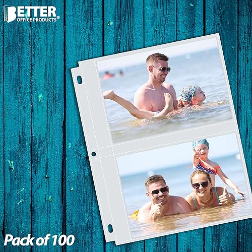 Miniatura 9 de Better Office Products - Hojas de repuesto para álbum de fotos, 5 x 7 pulgadas, pesadas, transparentes con 3 anillas, para carpetas de fotos, de