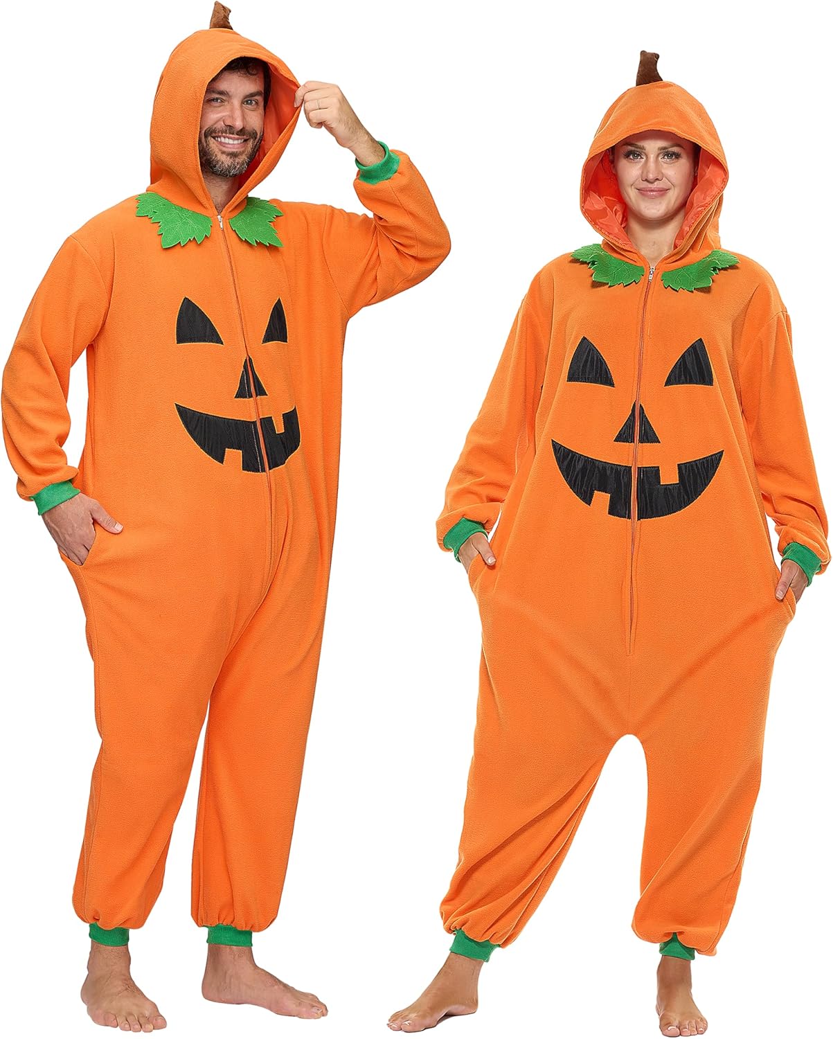 Spooktacular Creations Halloween Pumpkin Costume, Adult Unisex Pumpkin Hooded Jumpsuit Costume for Halloween Cosplay Costume