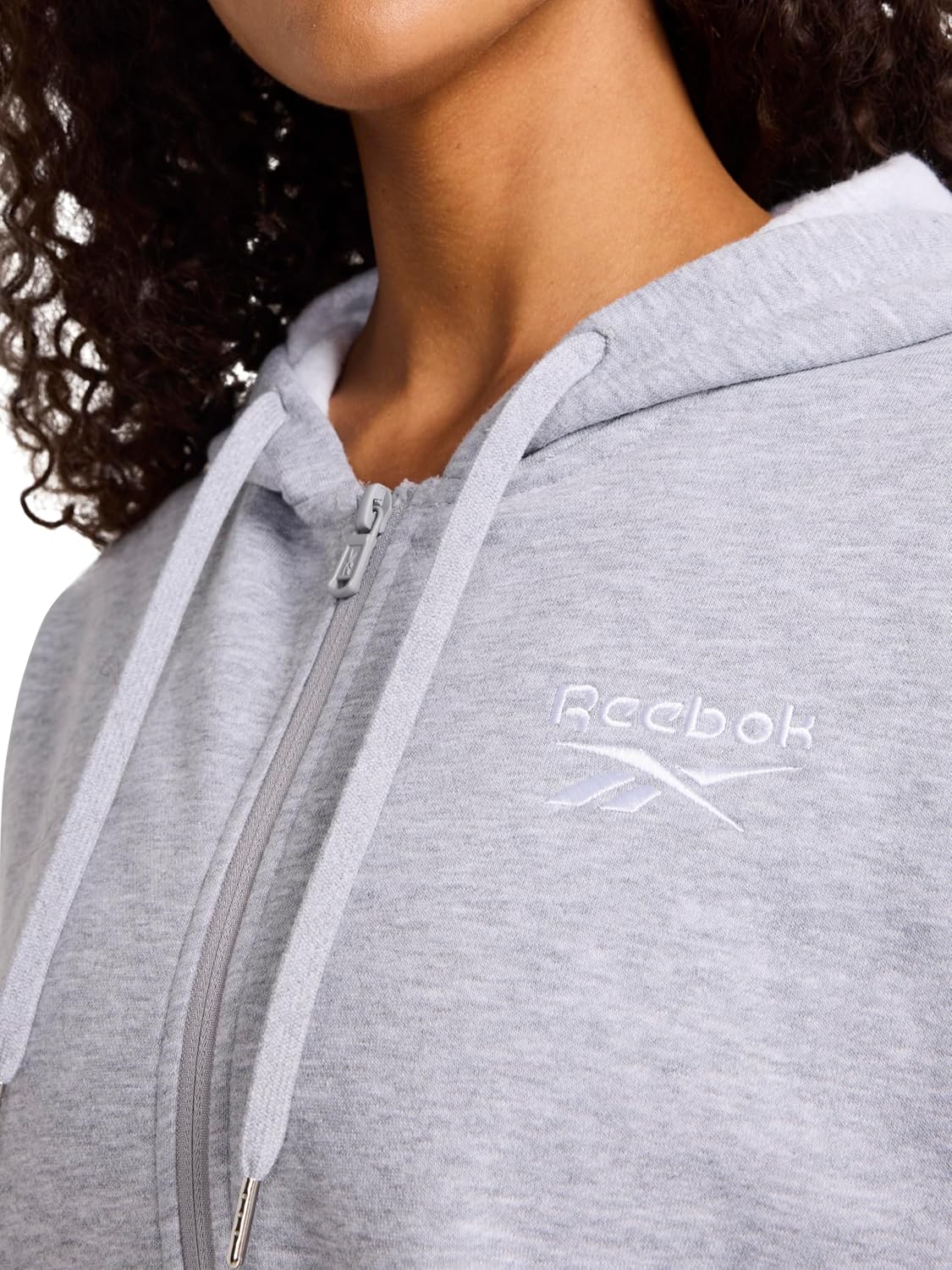 Reebok womens Embroidery Full-zip Hoodie, Standard Fit, Midweight Cotton-poly Fabric - Image 6