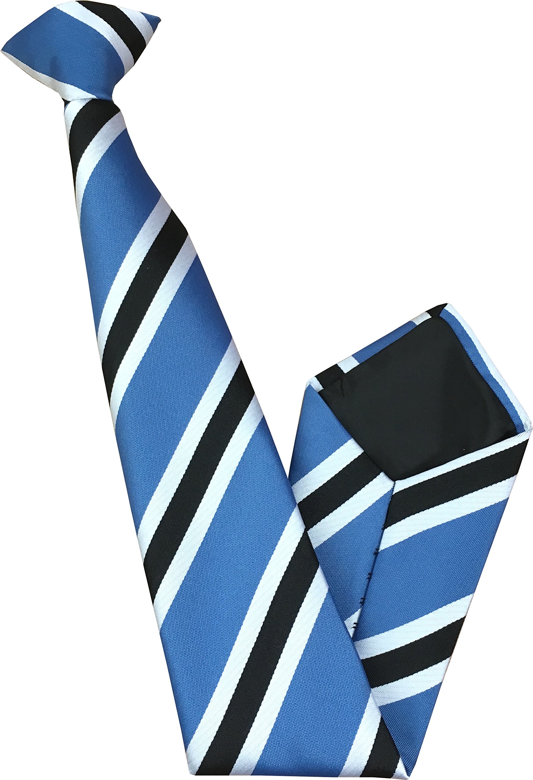 Men's Striped Clip On Tie (Sky Blue with Black & White Stripes)