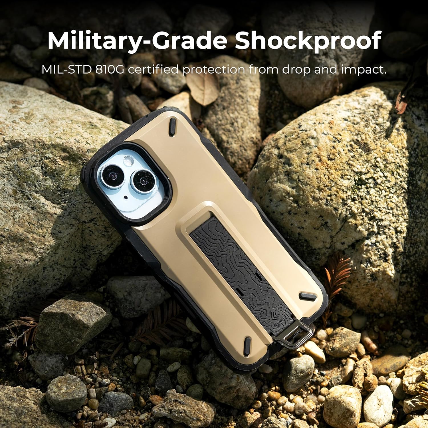 NESTOUT TREKKING iPhone 16 Case, Military-Grade Shockproof Drop Protection, Air-Cushioned Corners, Raised Edges, 360° Rotating Mount, Finger Strap & Stand, Durable Rugged Outdoor Case, 6.1” (Yellow)