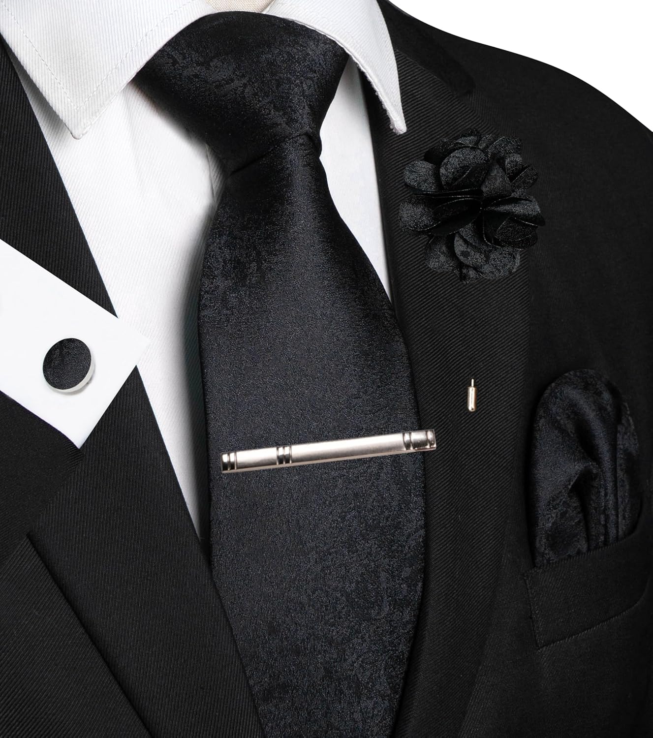 JEMYGINS Mens Tie and Lapel Pin Necktie Pocket Square Cufflinks and Tie Clip Sets for Business Casual 5PCS - Image 2