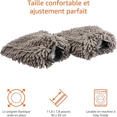 Amazon Basics Deluxe Microfiber Car Wash Drying Mitts, 2 Pack, Grey, 30 cm L x 20 cm W - 2