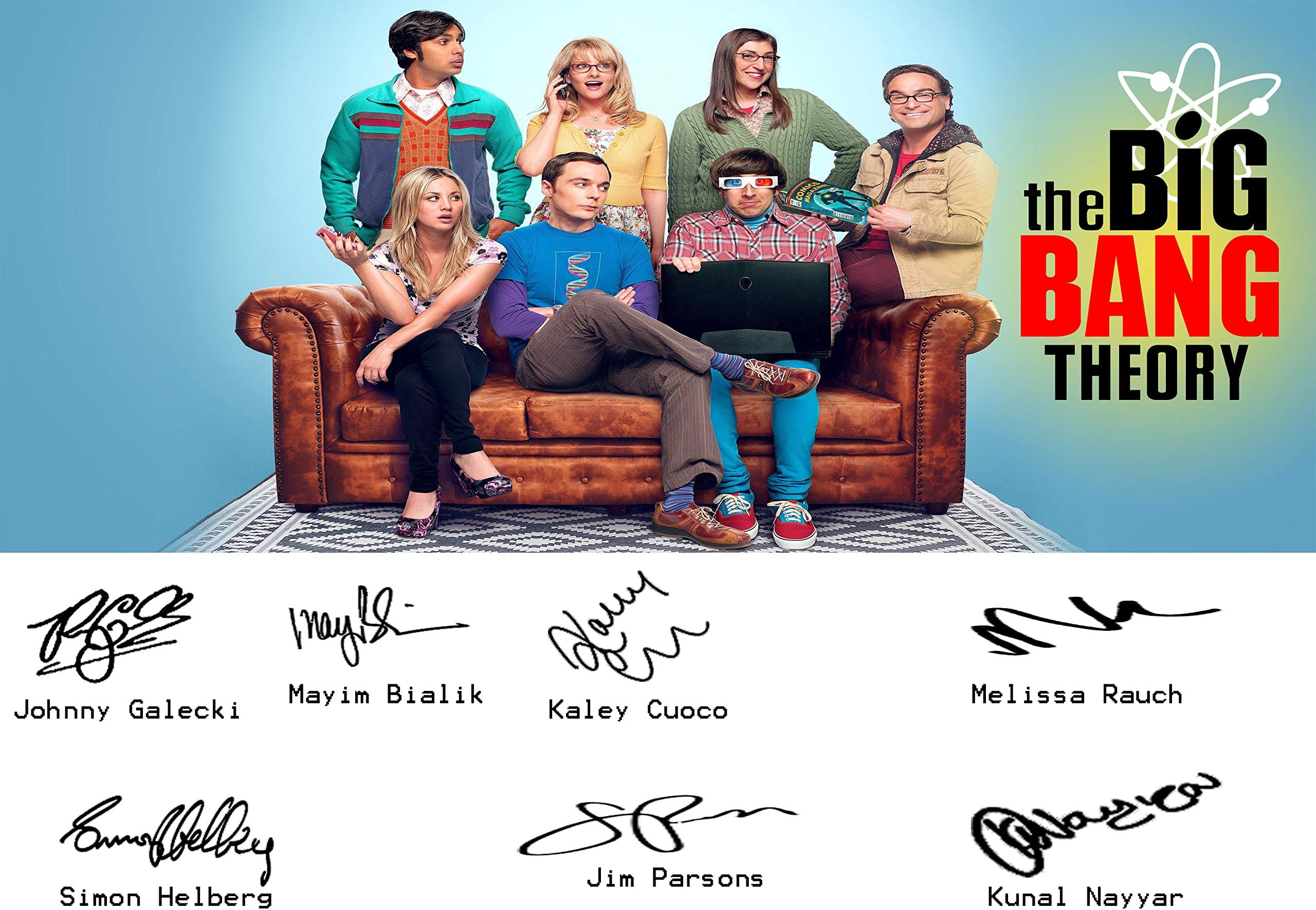 Techland13 the Big Bang Theory 12 seasonf inal season Photo 12x8 Signed PP by 7 Cast Johnny Galecki Jim Parsons Kaley Cuoco Simon Helberg Kunal Nayyar Melissa Rauch Mayim Bialik