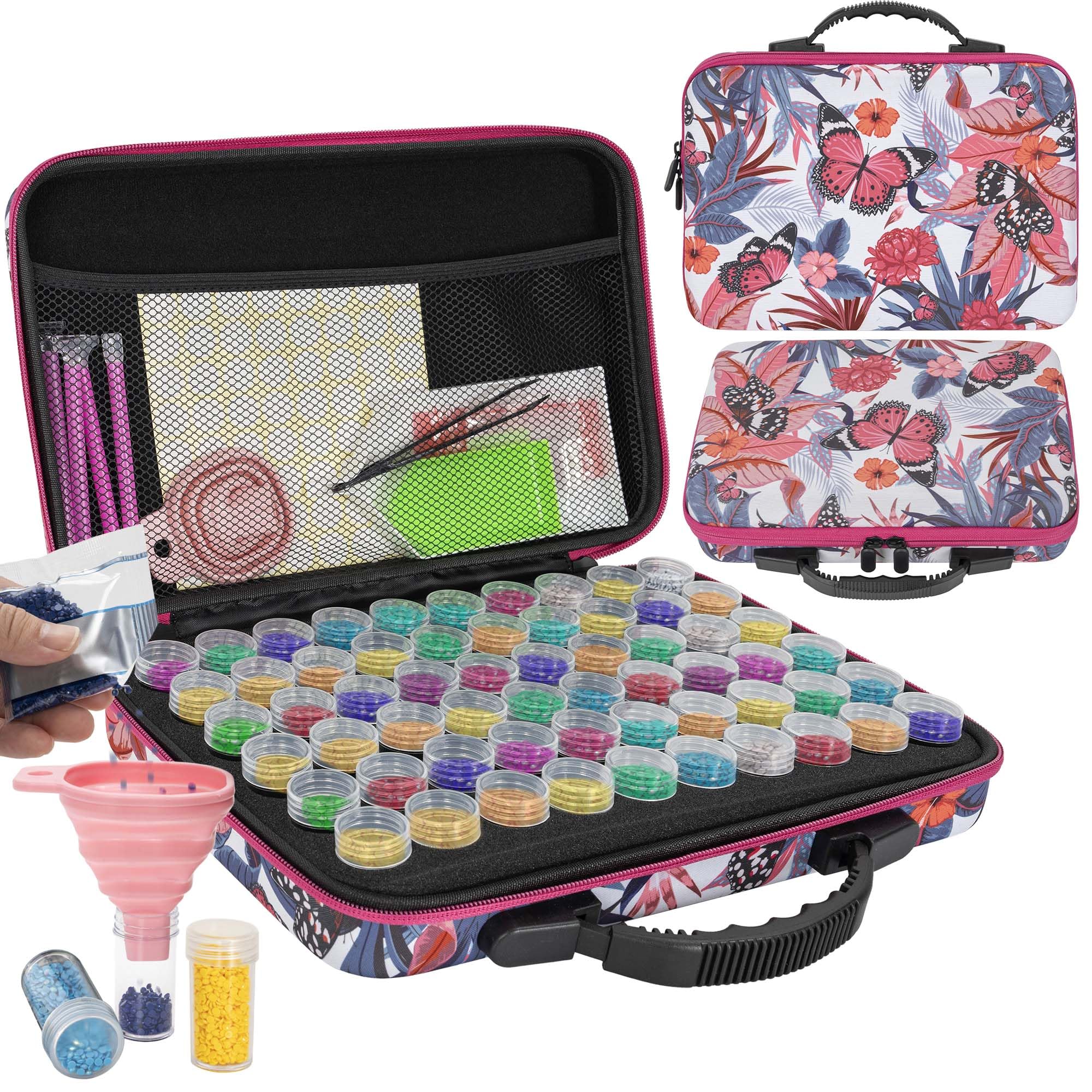 TORIBIO Diamond Art Storage Boxes Kits 60 Slots, 90 PCS Diamond Art Accessories and Tools Kits with Pens, 5D Diamond Embroidery Sorting Box for DIY Art Craft Jewelry Beads Rhinestones Storage(Red) — image 1