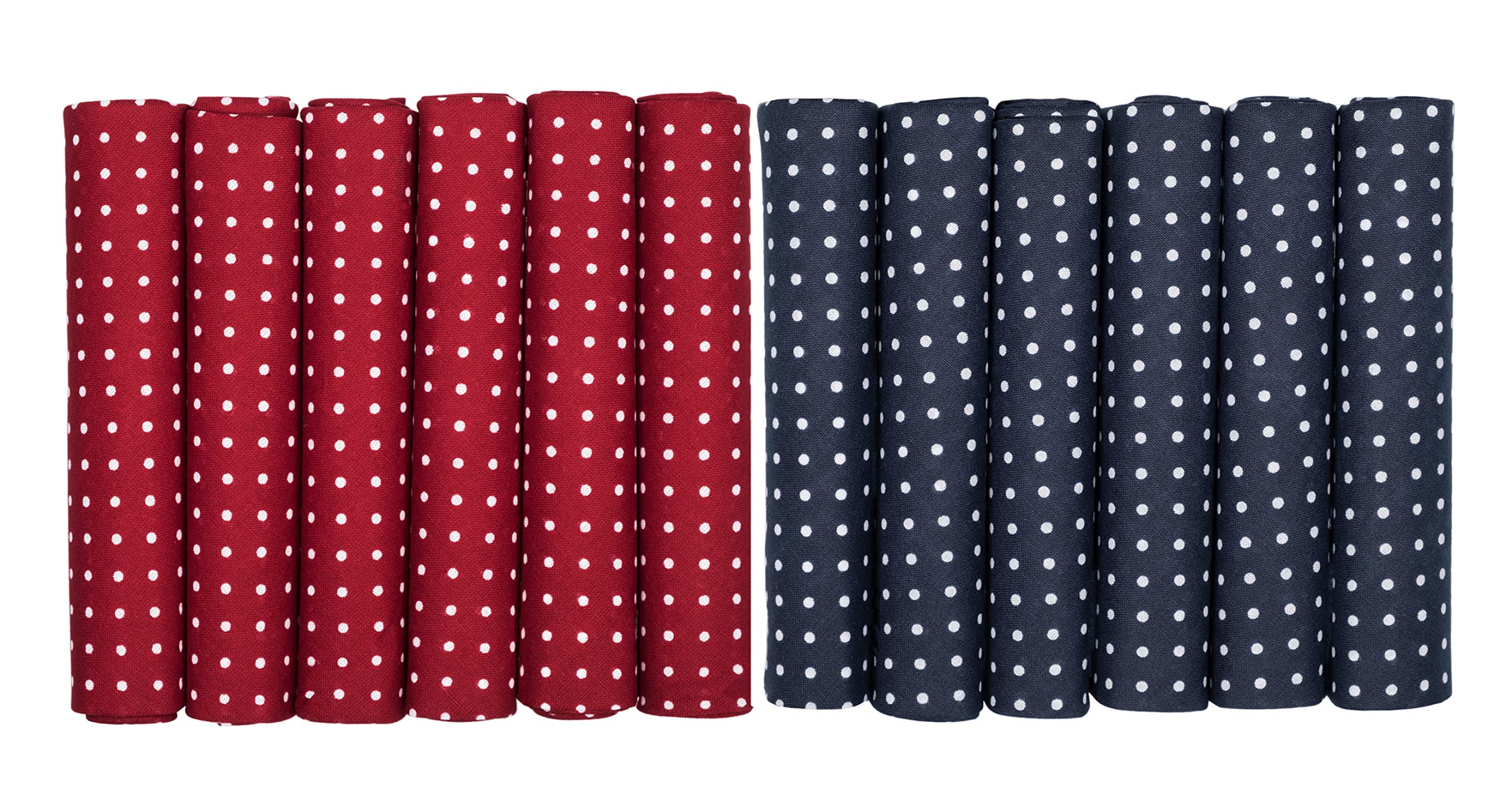 Mandittions Men's 1 Pk Deep Red And 1 Pk Of Navy Blue Two Packs Of 6 Spotted Cotton Handkerchiefs Navy Blue And Deep Red With White Spots
