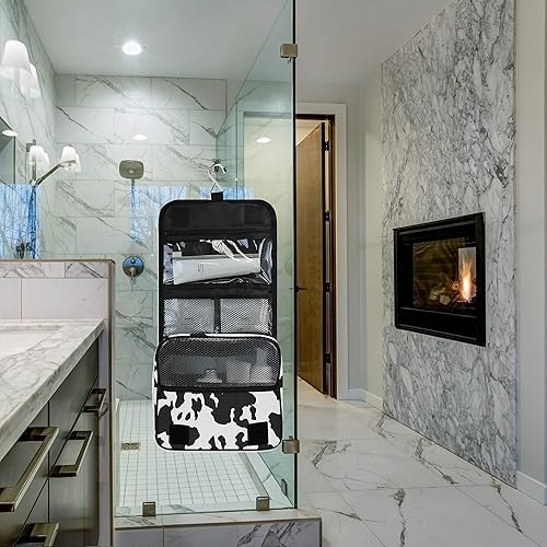 Miniatura 7 de Neceser de viaje colgante, estuche de maquillaje, organizador de cosméticos para hombres y mujeres, leopardo (patrón de vaca)