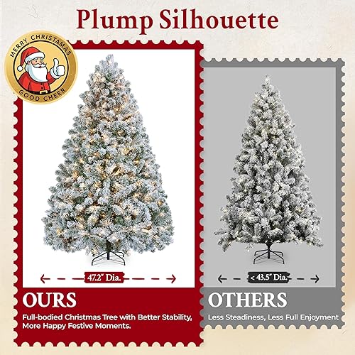 Vista 31 de Yaheetech - Árbol artificial de Navidad con luces incandescentes de color blanco cálido, con flecos nevados, 2084 ramas, 900 luces y soporte Verde