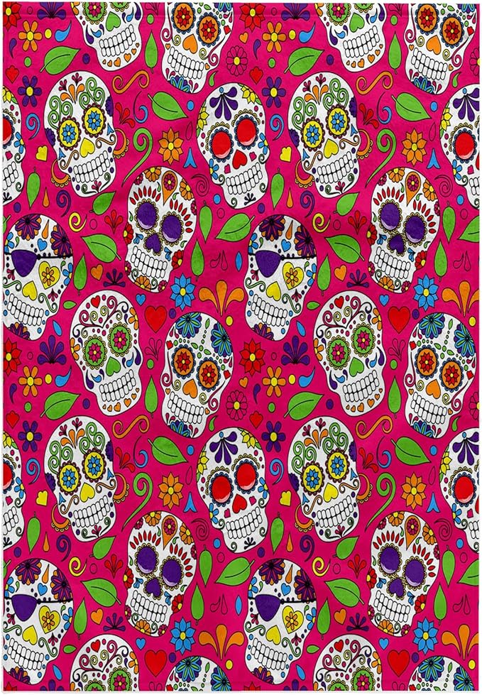 3D Rose Colorful Tossed Sugar Skulls On A Pink Background Pattern Hand Towel, 15