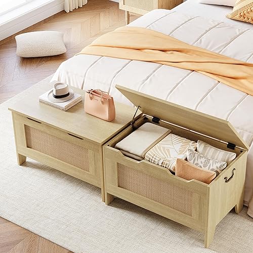 Miniatura 3 de IDEALHOUSE Baúl de almacenamiento, banco de almacenamiento de 39.4 pulgadas, caja de almacenamiento de madera, baúl de almacenamiento retro con