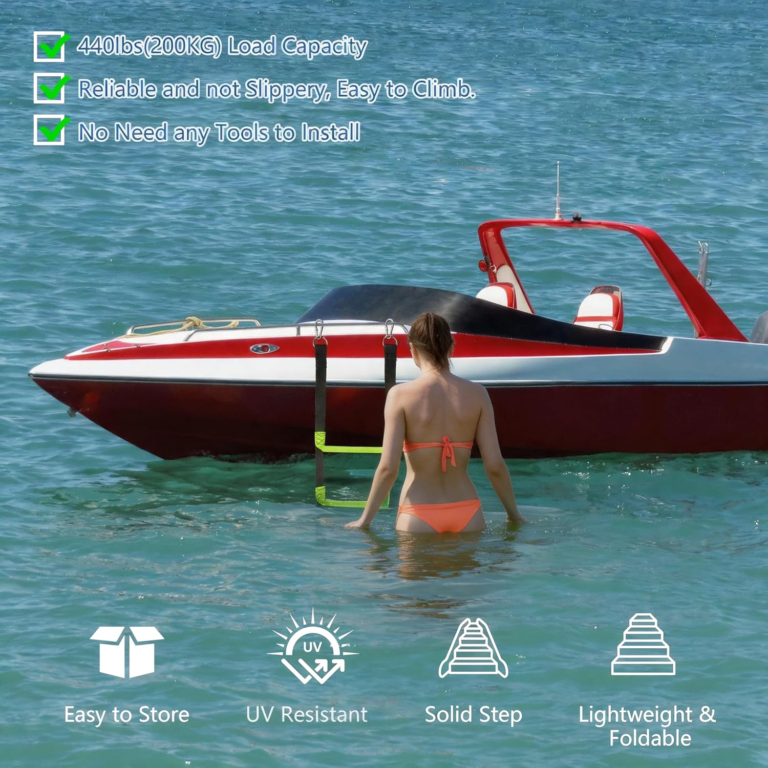 itayak 3 Step Boat Rope Ladder, Foldable Assist Boarding Outdoor Climbing Rope Ladder for Inflatable Boat, Pontoon Boat, Sailboat, Kayak, Motorboat, Canoeing