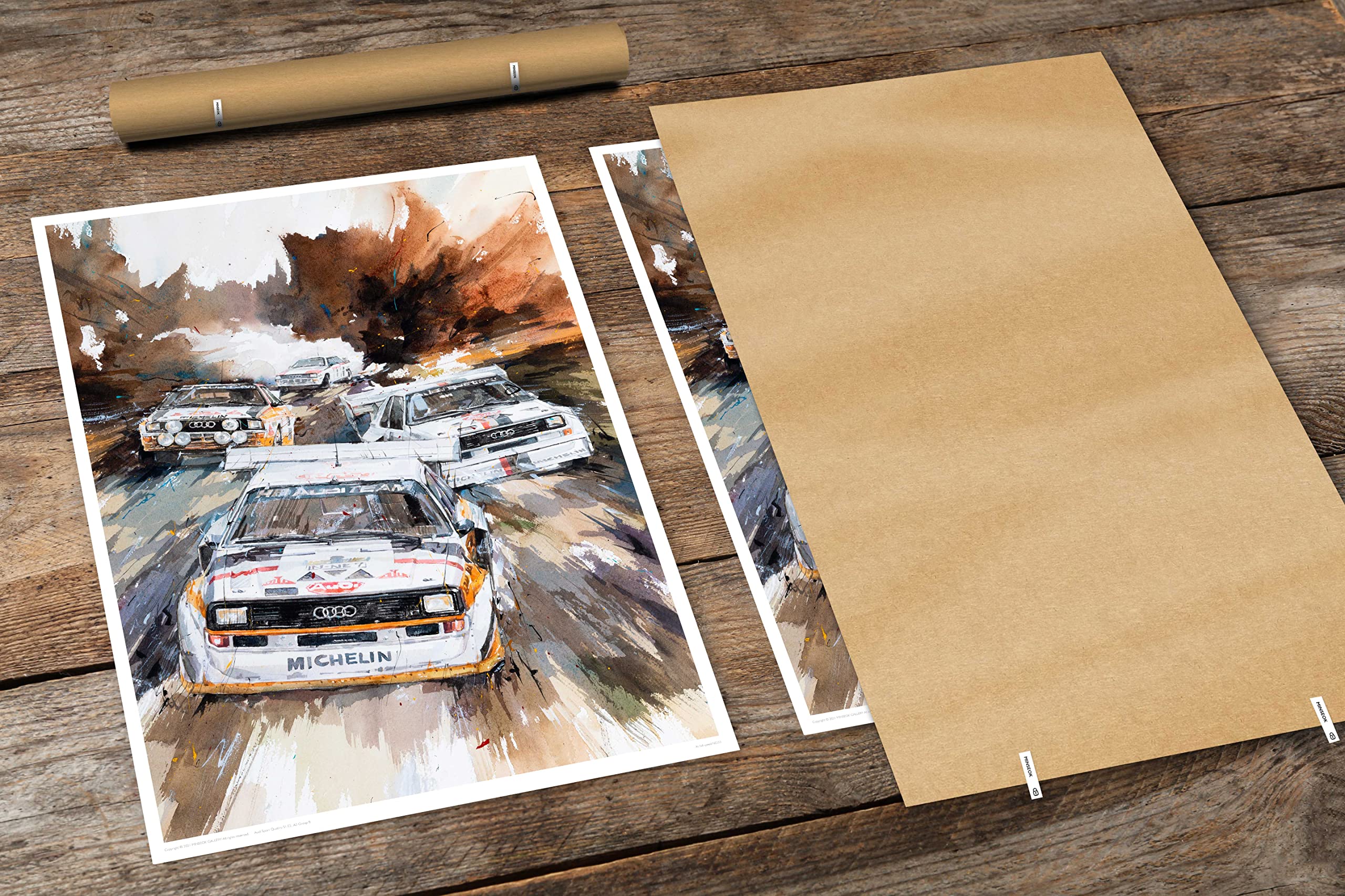 MINSEOK Aquarell-Auto-Poster – Premium A2 Wanddeko, Vintage Drucke, Geschenkidee für Autoliebhaber – Dynamische Rallye-Sportwagen