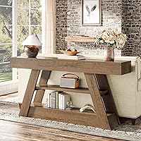 Vista 1 de Tribesigns Mesa consola de madera de 63 pulgadas con estantes de almacenamiento, mesa de sofá de entrada larga rústica detrás del sofá para sala