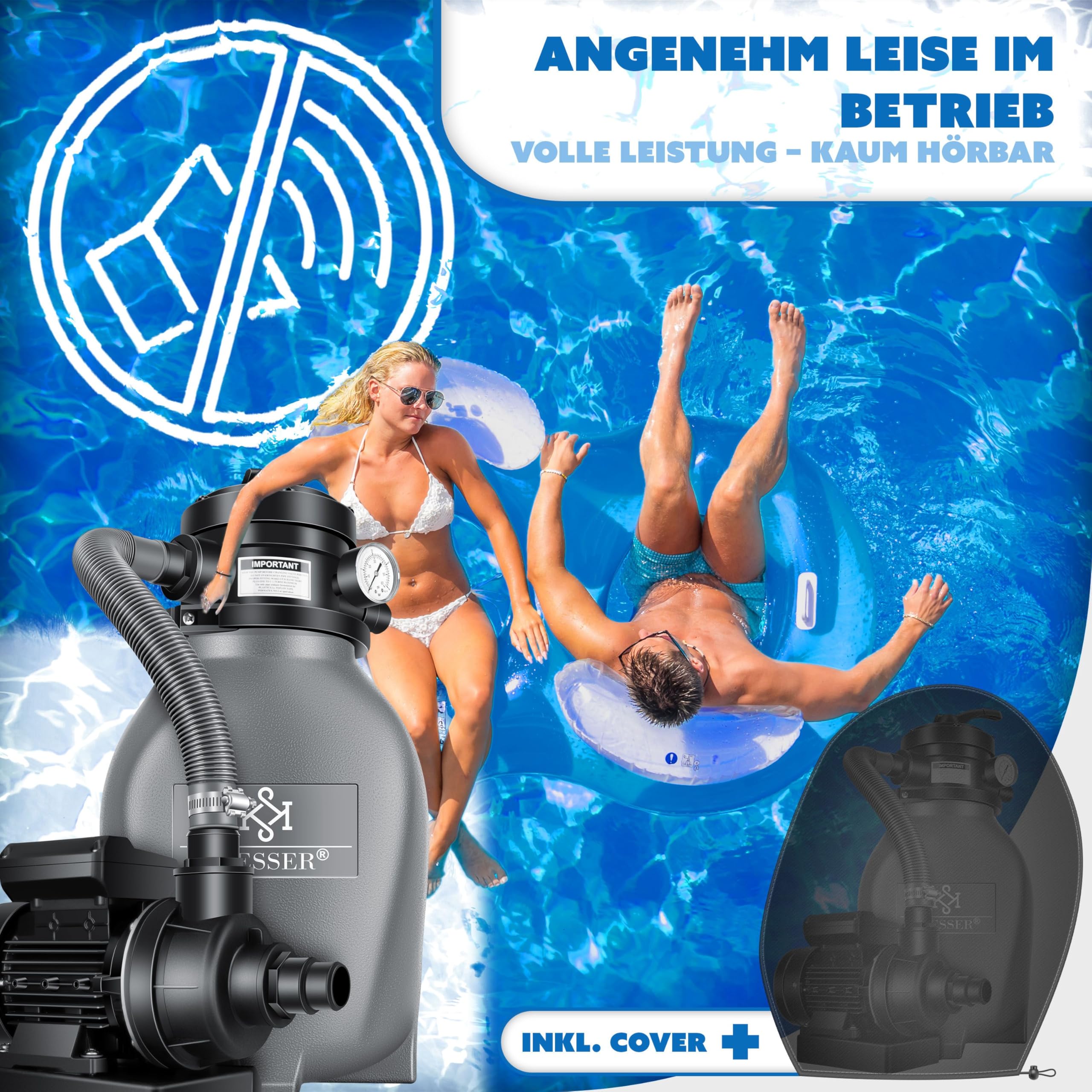 KESSER® Filtre à sable | Filtration à sable | Balles filtrantes de 700 g, remplacent 25 kg de sable filtrant | Filtre de piscine 10 mġ/h | Système de filtration | Réservoir filtrant pour piscine, Gris