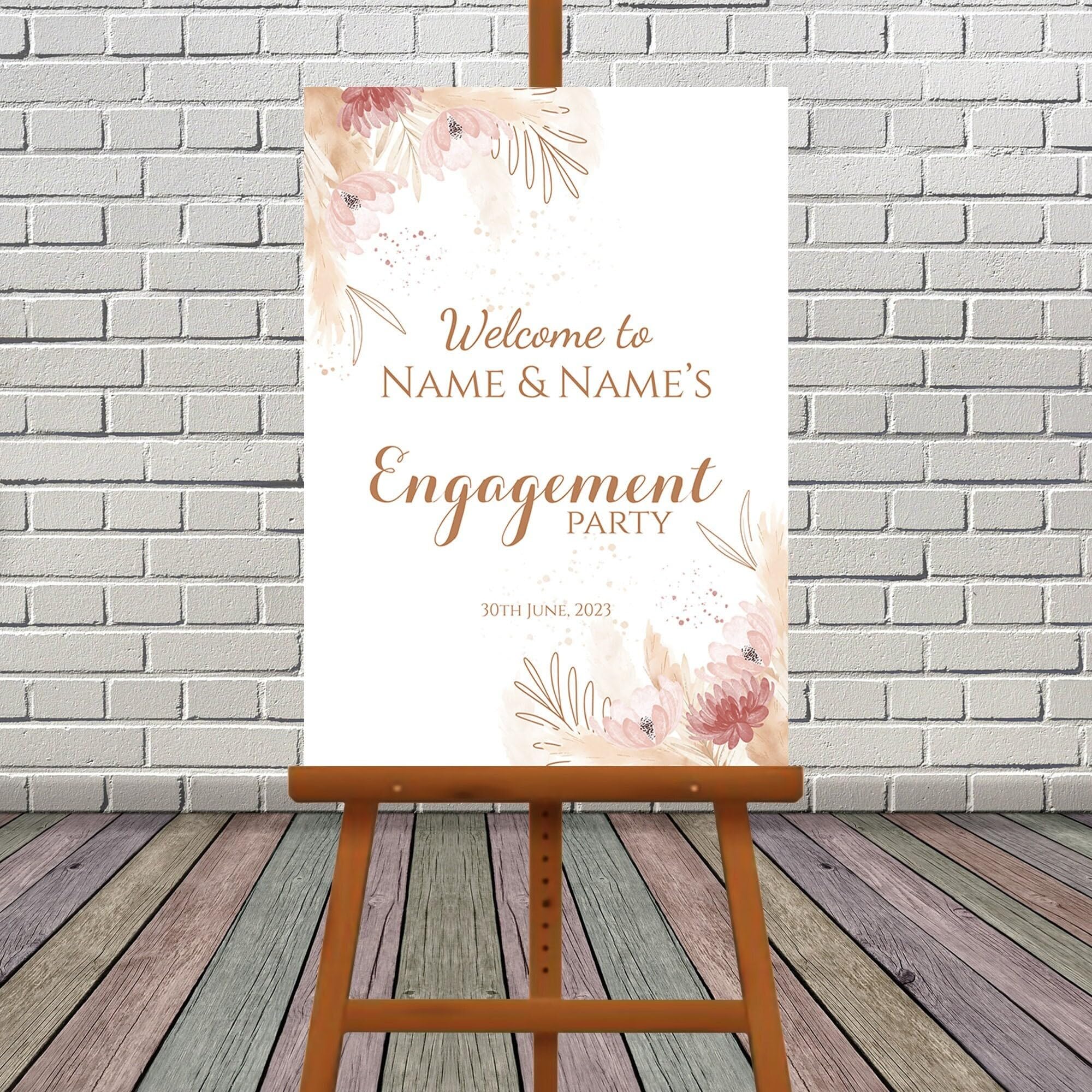 Pampas Engagement Party Welcome Sign, A1, A2, A3 or A4, Engagement Party Signs, Engagement Decorations, Classy Modern Engagement Party Sign