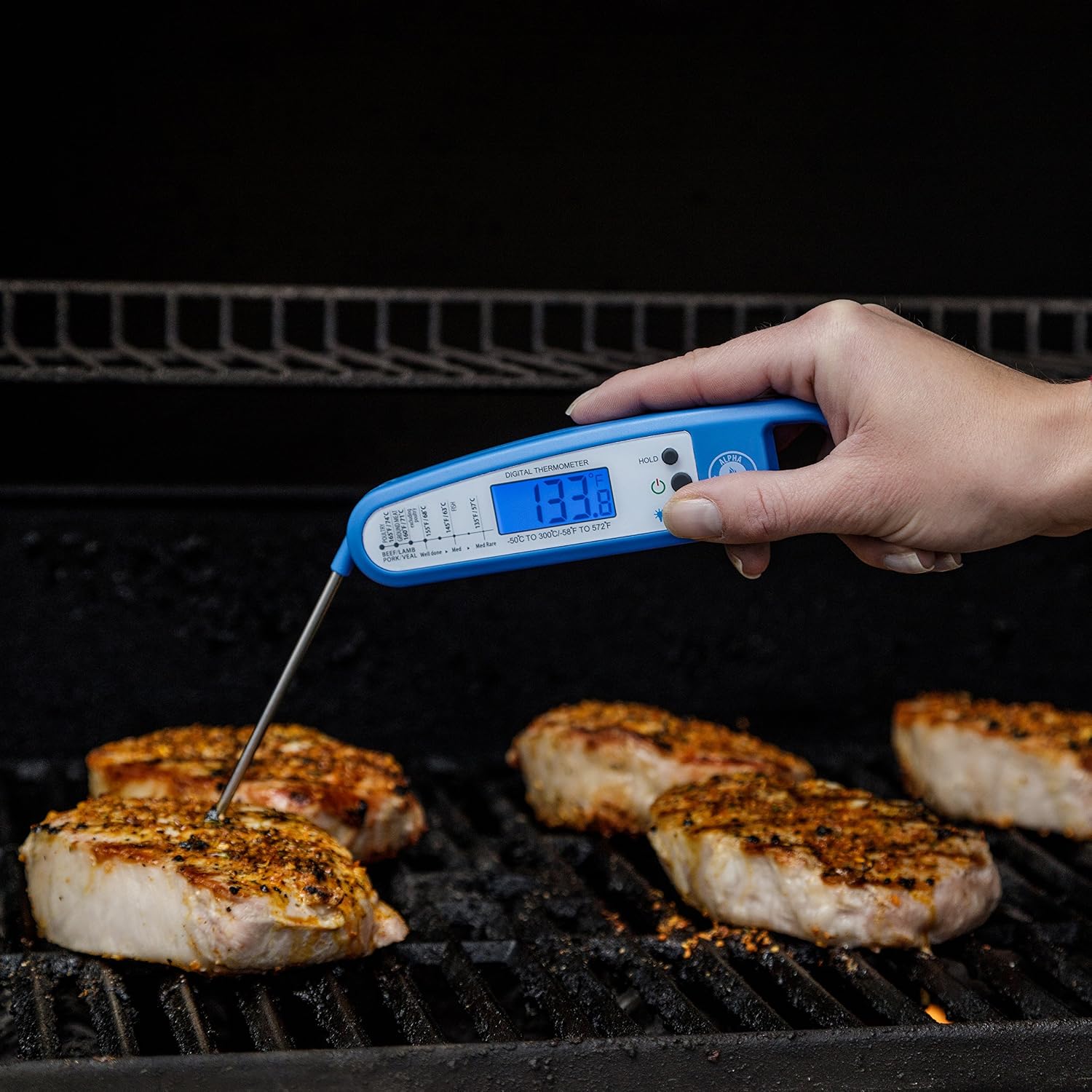 Instant Read Meat Thermometer for Cooking and Grill. Upgraded with Backlight and Waterproof Body. Best Ultra Fast Digital Kitchen Probe. Includes Internal BBQ Meat Temperature Guide