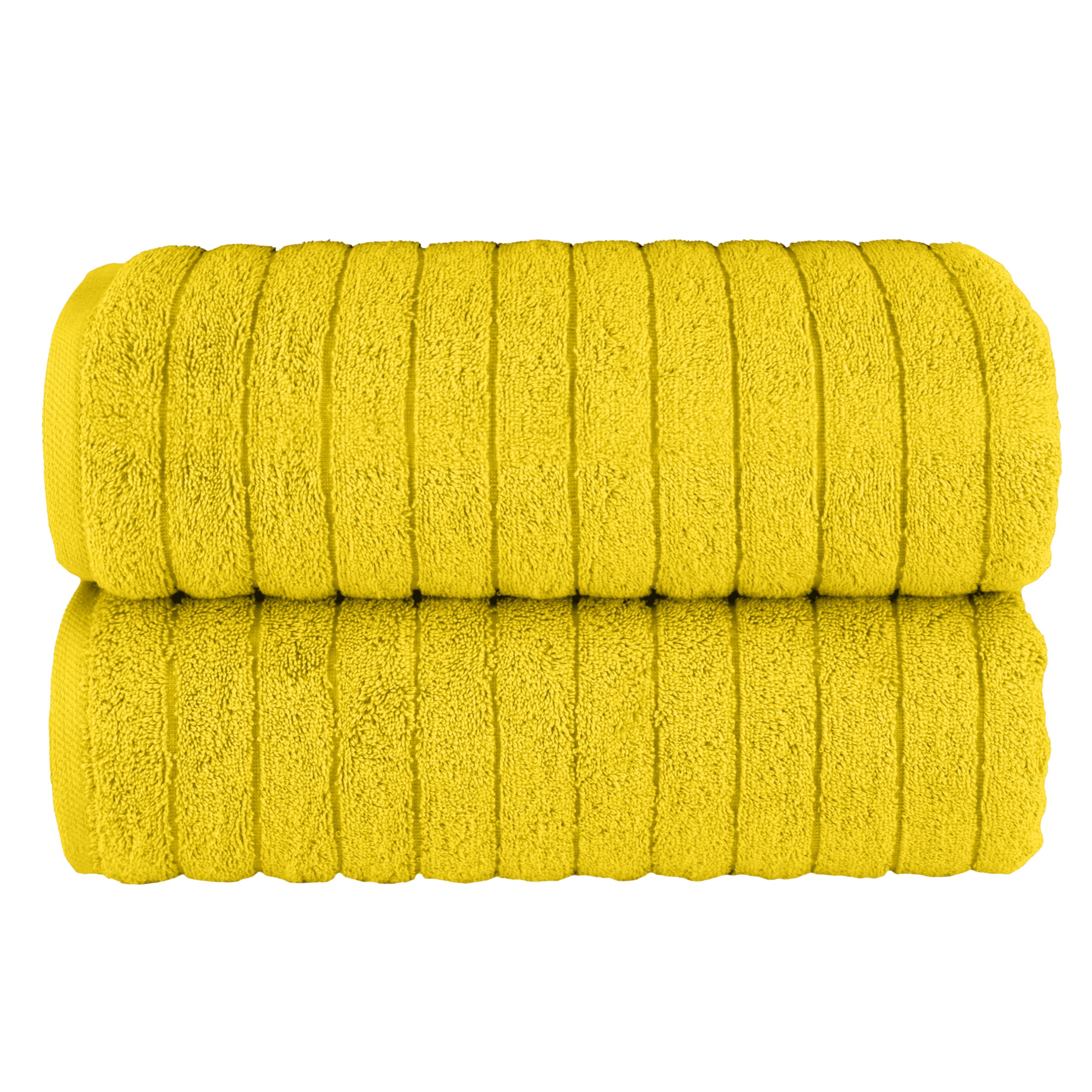 Elegant Comfort 100% Turkish Cotton Corduroy Ribbed Luxury Soft 2 Pack Bath Towels 27 x 54 Inch - Ultra Plush, Absorbent, Quick Dry, Hotel Spa Quality Towels for Bathroom Essentials, Yellow