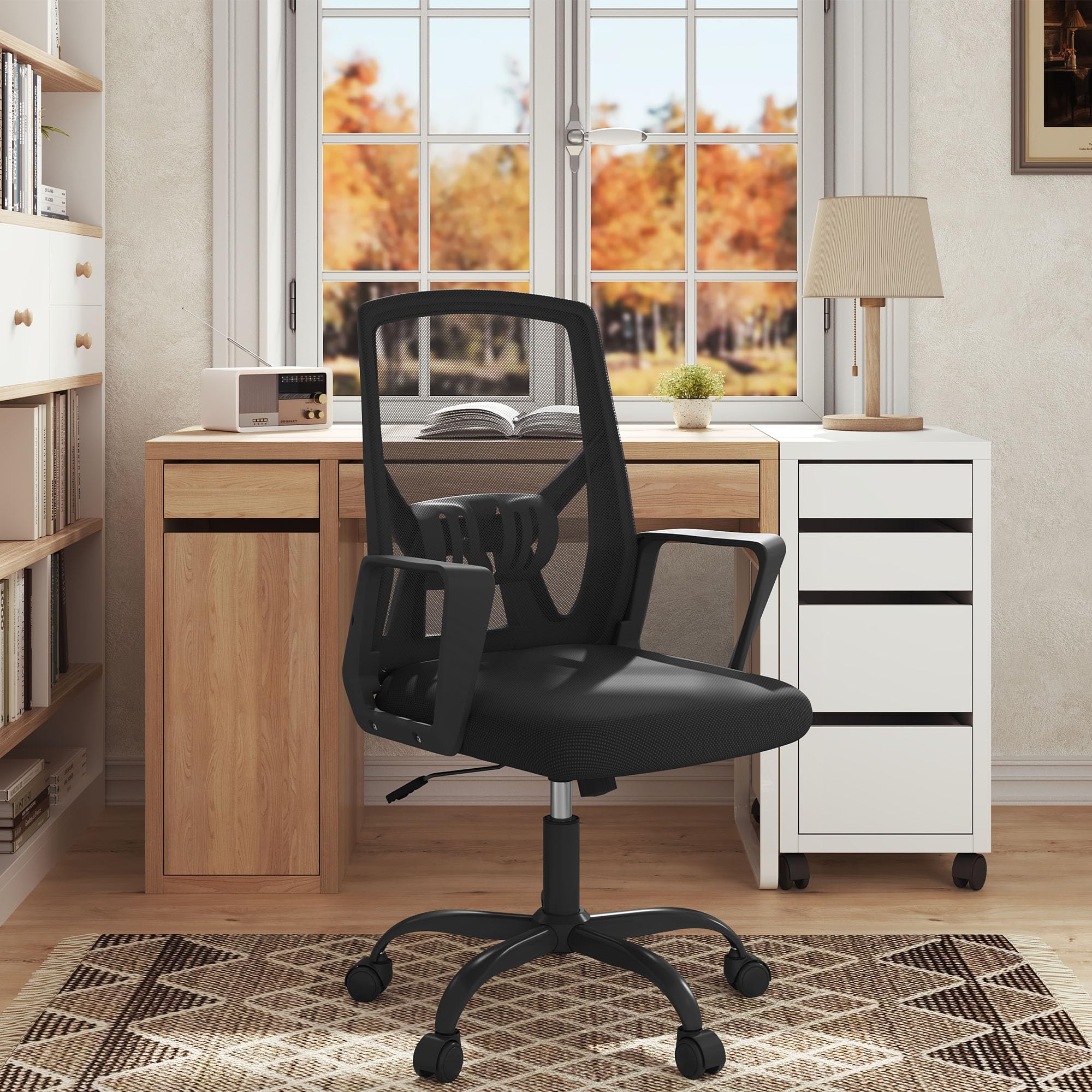 Chaise Bureau Ergonomique avec Dossier Rabattable en Maille Haute Élasticité, Fauteuil Bureau avec roulettes Universelles à 360° et Accoudoirs, Noir