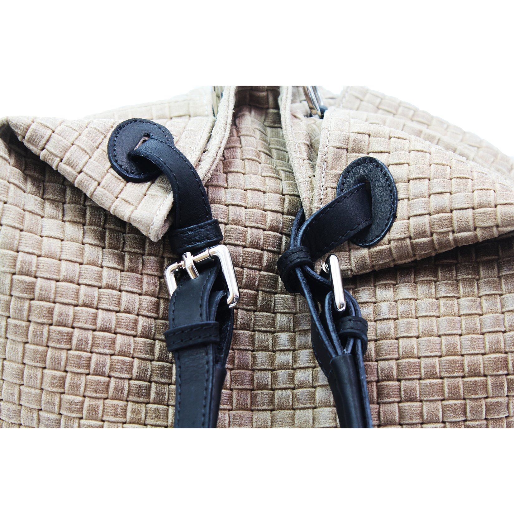 Chicca Borse Borsa a Mano Stampa Intrecciata da Donna con Tracolla in vera pelle made in Italy - 34x29x18 Cm