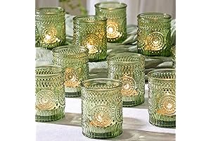 DEVI Green Glass Votive Candle Holders for Special Occasions and Home Decor