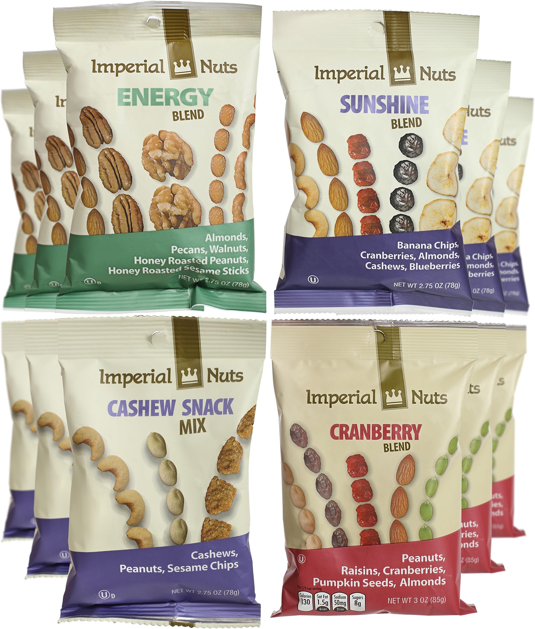 Imperial Nuts Grab & Go Nut Snack Bags (12 PK) Perfect Blend of Fresh Tasty Nuts, Dried Fruits & Seeds