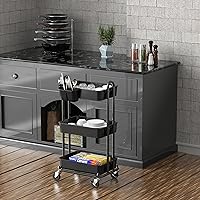 Vista 5 de Simple Houseware - Carro multiusos rodante de 3 niveles con cubo colgante, color Negro