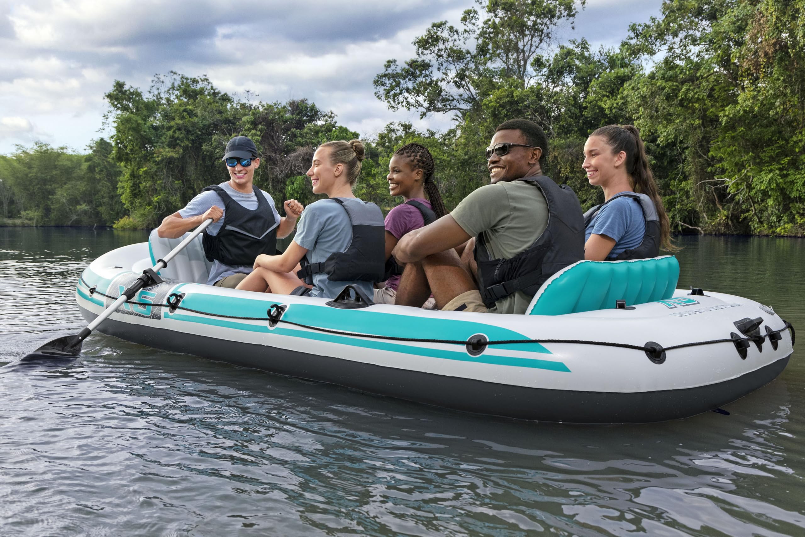 Bestway | Hydro-Force Adventure Elite X5 Inflatable Raft Set| Inflatable Boat with Hand Pump, Oars, Seats, Gear Pouch, Carry Bag | Five-Seater