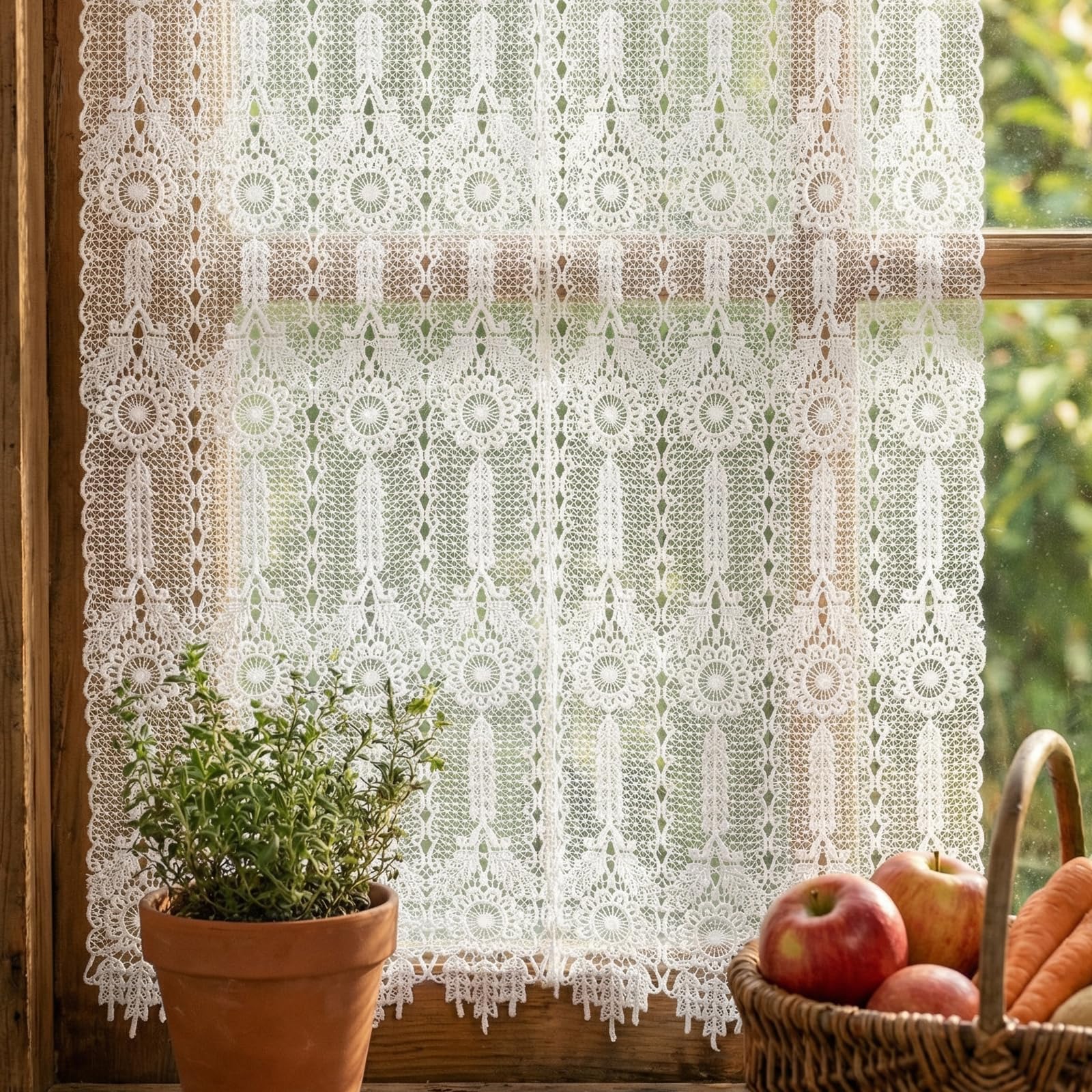 Molaxhome White Lace Window Valances 59inch,Rod Pocket Curtain Sheer Valance, for Home Kitchen Decor Window Treatments 690 74Wx90L cm