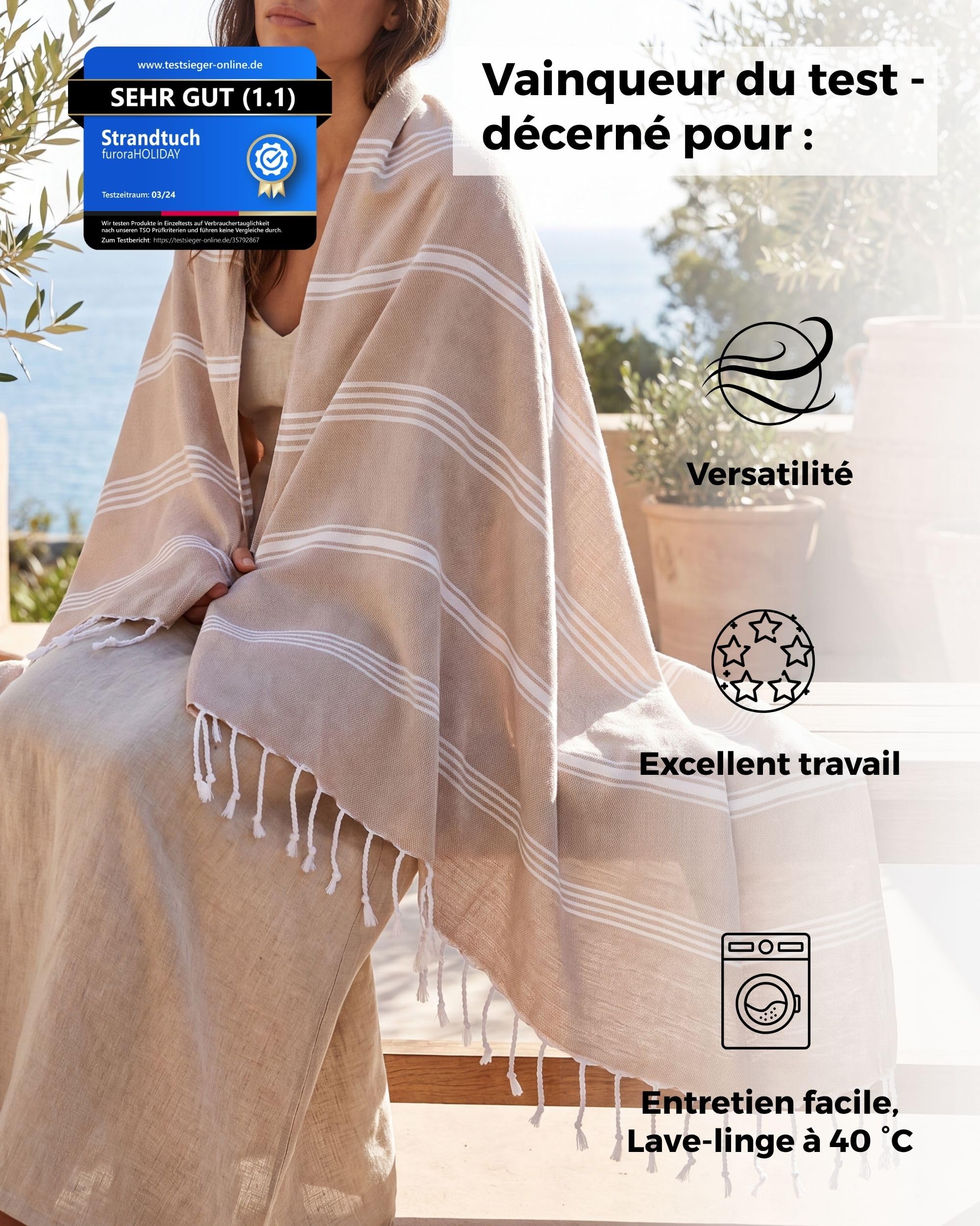 Serviette de Plage - Lot de 2 (Coton) XXL 100x200 cm, Fouta Plage - léger, compacte, Longue - Grande Taille Drap de Plage Serviette Hamam, Femme Homme, Serviette Pestemal, Beach Towel